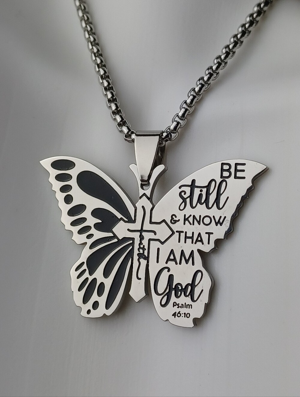 Butterfly Faith: High-Quality Stainless Steel Cross Pendant Necklace 60cm chain